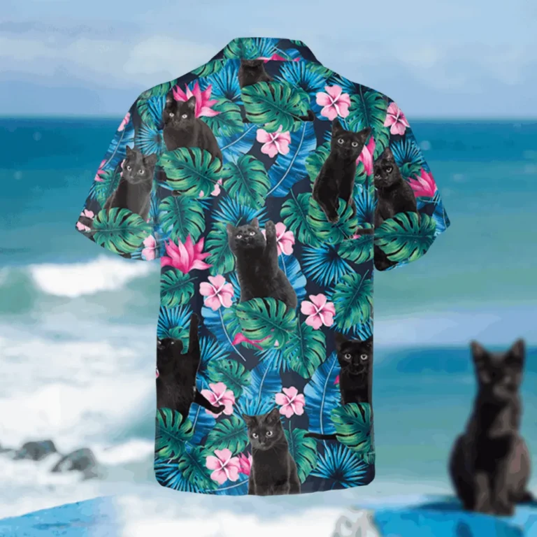 Hibicus Black Kitten Hawaiian Shirt, Gift For Mother, Aloha Shirt For Mens, Womens