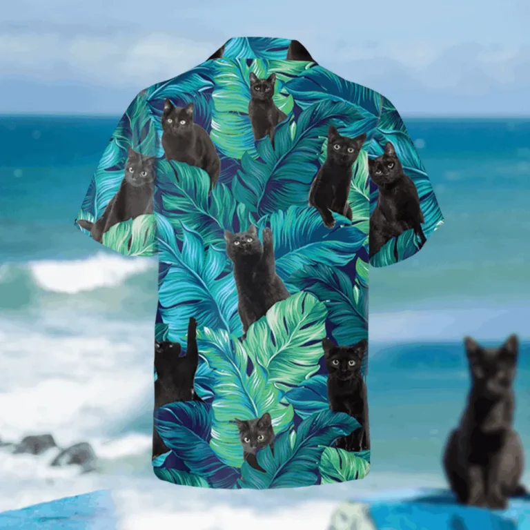 Black Cat Tropical Plants Hawaii Shirt, Kahala Shirts, Aloha Shirt For Mens, Womens