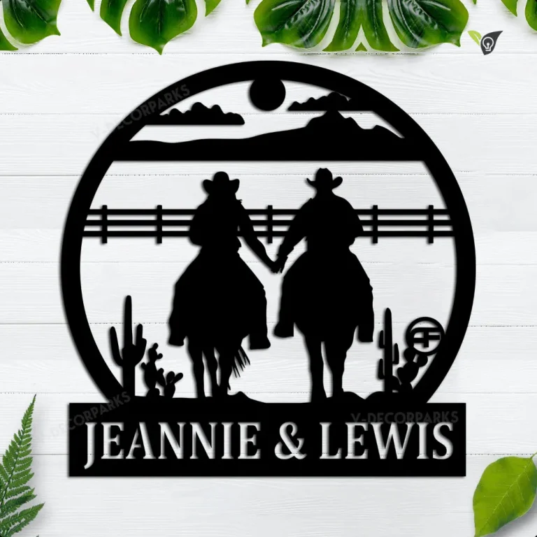 Custom Cowboy And Cowgirl Silhoutte Metal Sign, Western Couple Sign, Wedding Gift, Gift For Couple