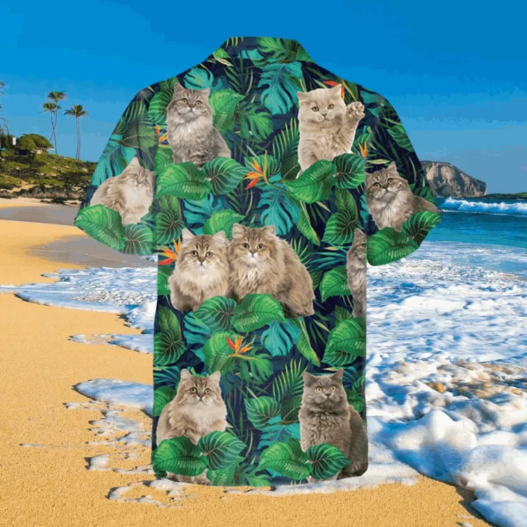 British Longhaired Cats Green Hawaii T-shirt, Summer Outfit For Her, Aloha Shirt For Mens, Womens