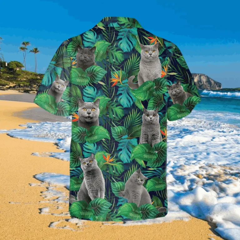 Gray Shorthair Cat Green Hawaii T-shirt, Tactical Hawaiian Shirt, Aloha Shirt For Mens, Womens