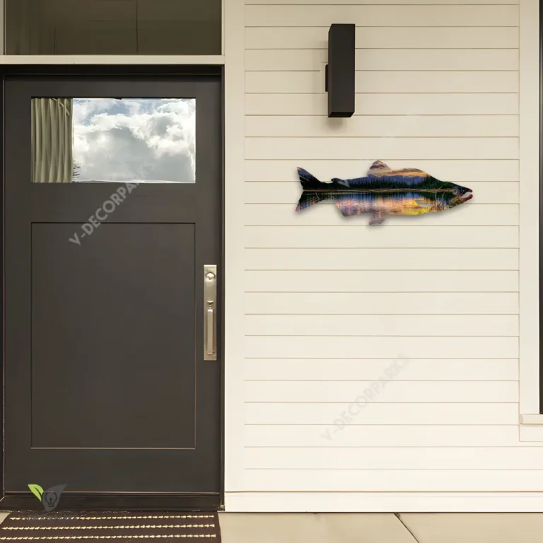 Salmon Fish Colored Metal Wall Art, Salmon House Decor For Fisherman