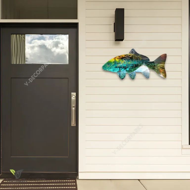 Carp Fish Colored Metal Wall Decor, Carp Fishing Large Decor