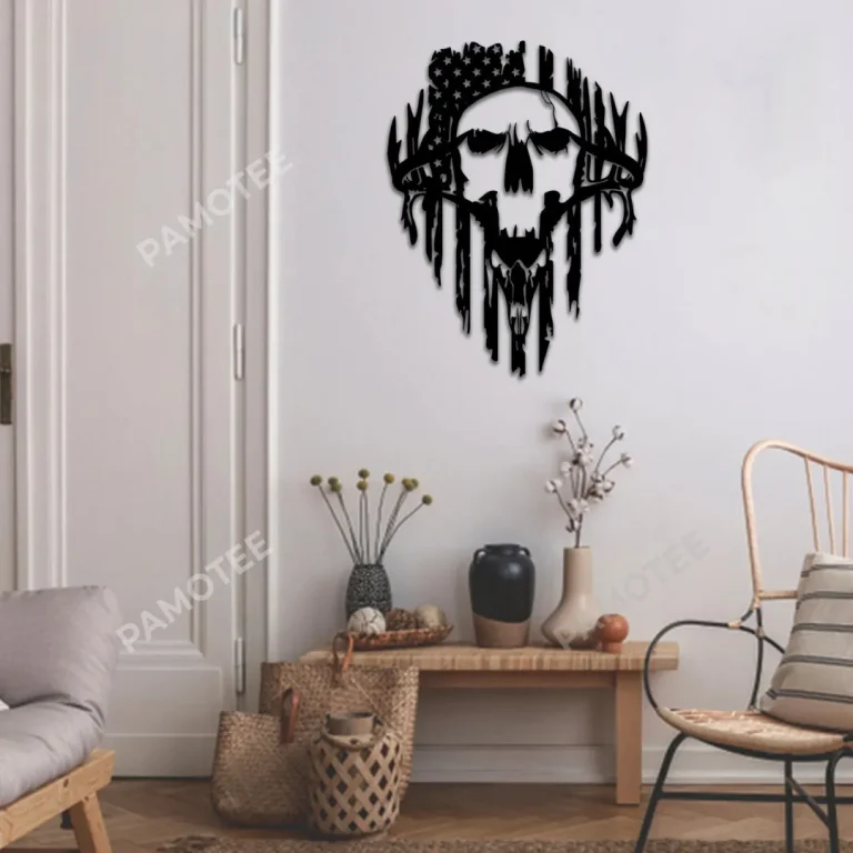 Skull, Deer Trophy, Us Flag Metal Art