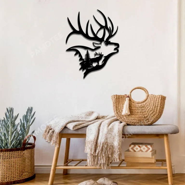 Elk Inside Elk Head Metal Art Monogram, Hunting Gift For Father