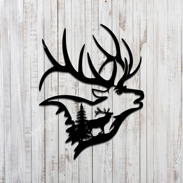 Elk Inside Elk Head Metal Art Monogram, Hunting Gift For Father