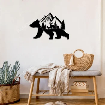 Bear, Deer And Mountain Metal Sign, Man Cave Decoration Ideas