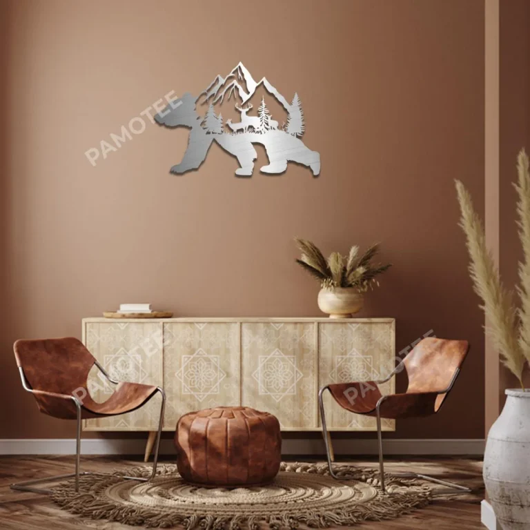 Bear, Deer And Mountain Metal Sign, Man Cave Decoration Ideas