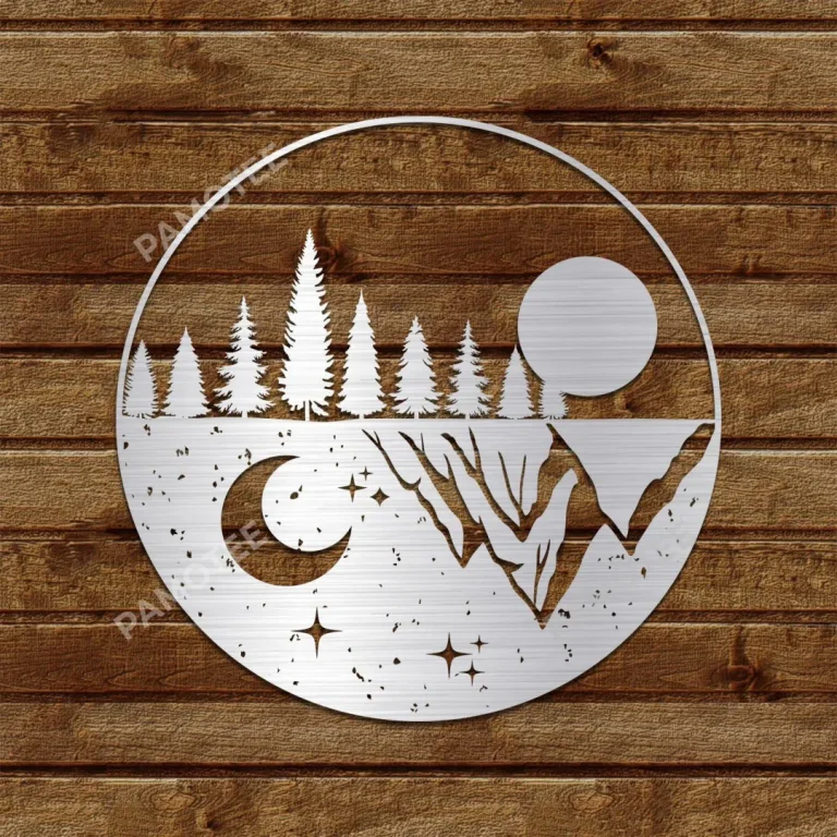 Day And Night Mountain Metal Sign, Round Steel Art