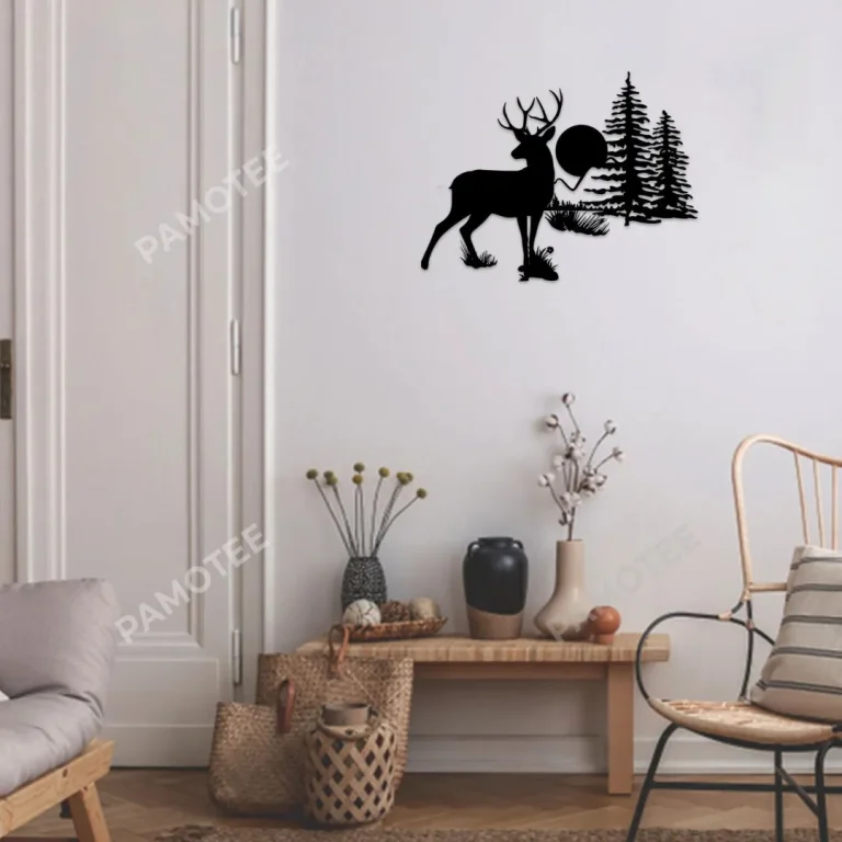 Deer And Pine Trees Metal Sign, Hunting Laser Cut Decoration