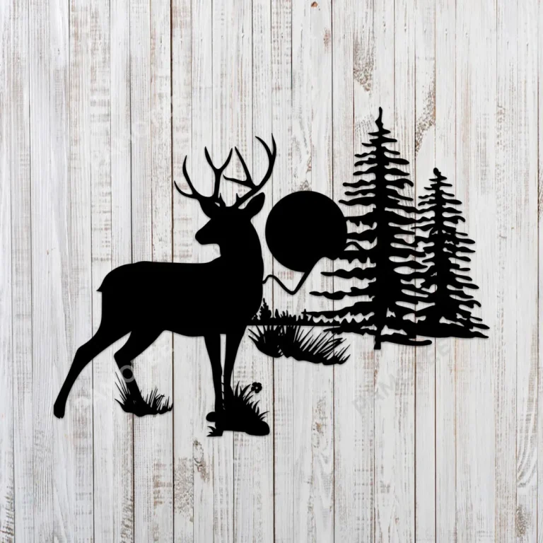 Deer And Pine Trees Metal Sign, Hunting Laser Cut Decoration