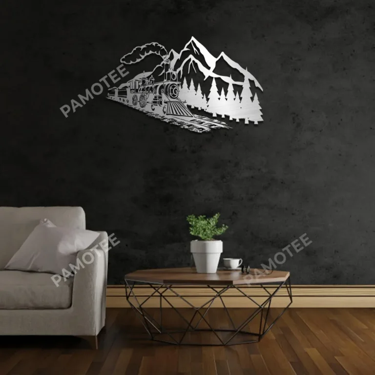 Train On Mountain Metal Sign, Train Express Wall Decor