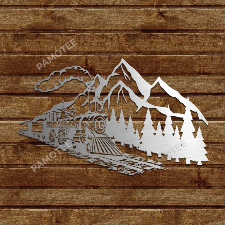 Train On Mountain Metal Sign, Train Express Wall Decor