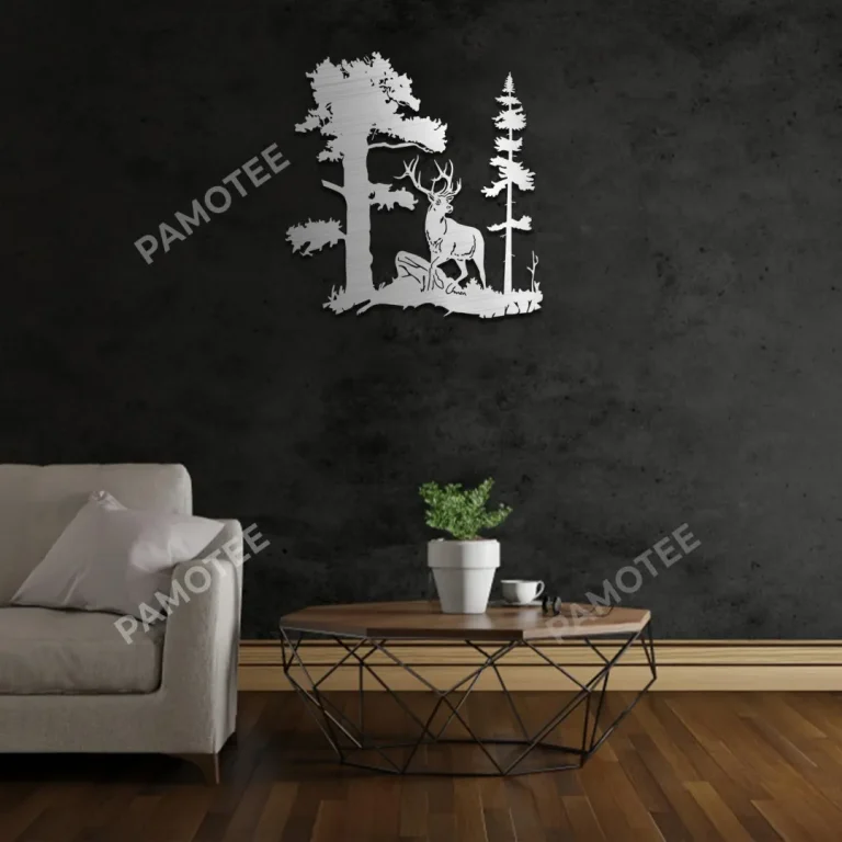 Deer And Trees Metal Wall Art Design, Gift For Him, Hunters