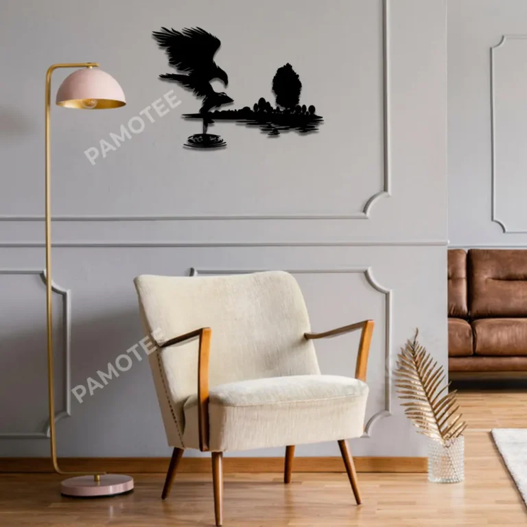 Eagle Preying Fish Lakehouse Metal Sign, Gift For Dad