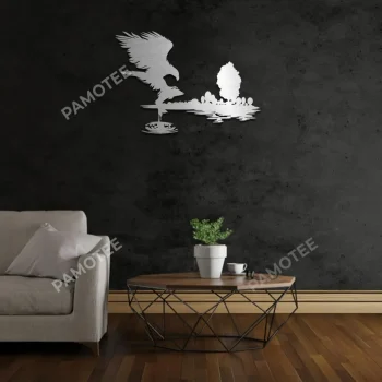 Eagle Preying Fish Lakehouse Metal Sign, Gift For Dad