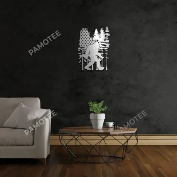Bigfoot Usa Flag Metal Art, Sasquatch Fourth Of July Laser Cut Artwork