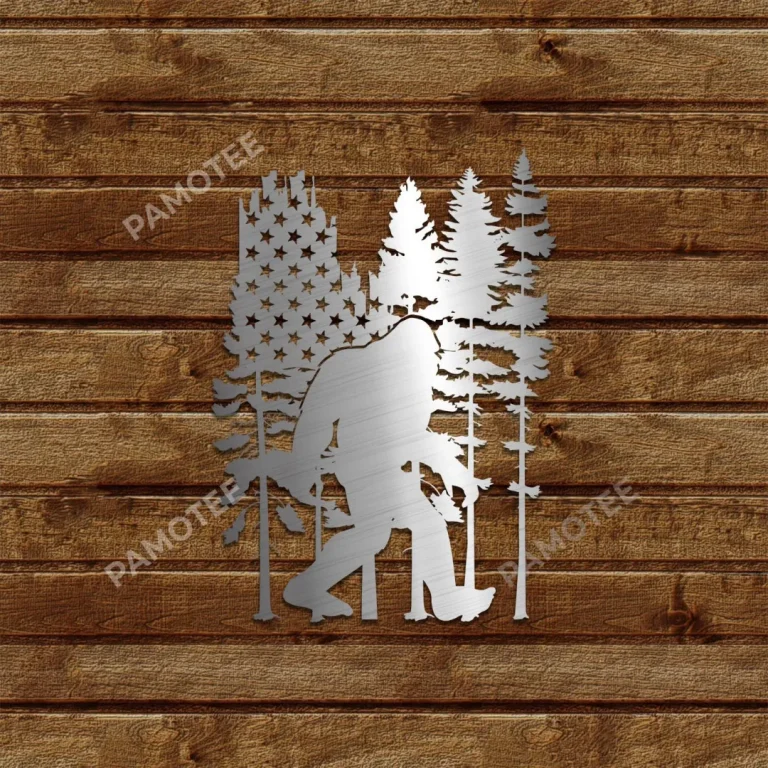 Bigfoot Usa Flag Metal Art, Sasquatch Fourth Of July Laser Cut Artwork