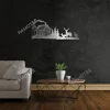 Deers And Cabin Black Metal Art, Log House Wall Decoration