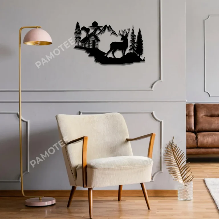 Deer And Log House Metal Sign, Stainless Gift For Hunters