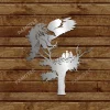 Eagle And Chicks On Tree Branch Cut Metal Sign, Eagle Nest Stainless Wall Decor