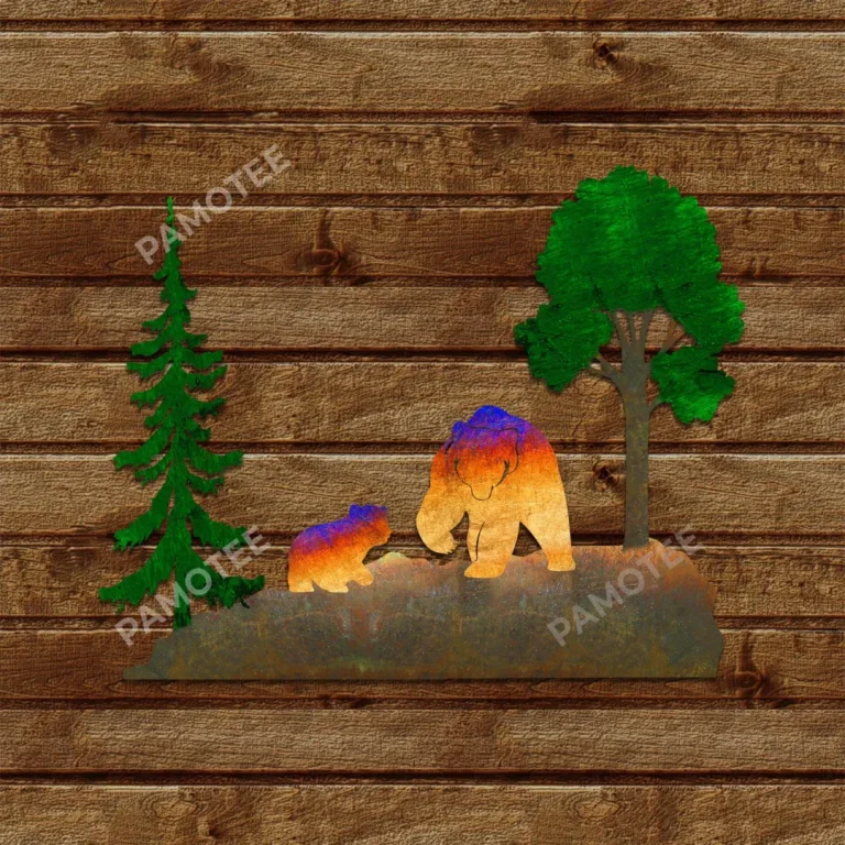 Bear Mom With Baby Bear Color Metal Sign, Housewarming Decoration