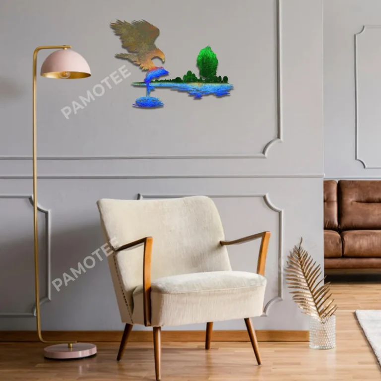 Eagle Preying Fish In Lake Metal Art, Man Cave Interior Decoration