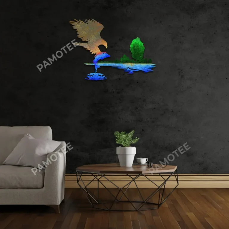 Eagle Preying Fish In Lake Metal Art, Man Cave Interior Decoration