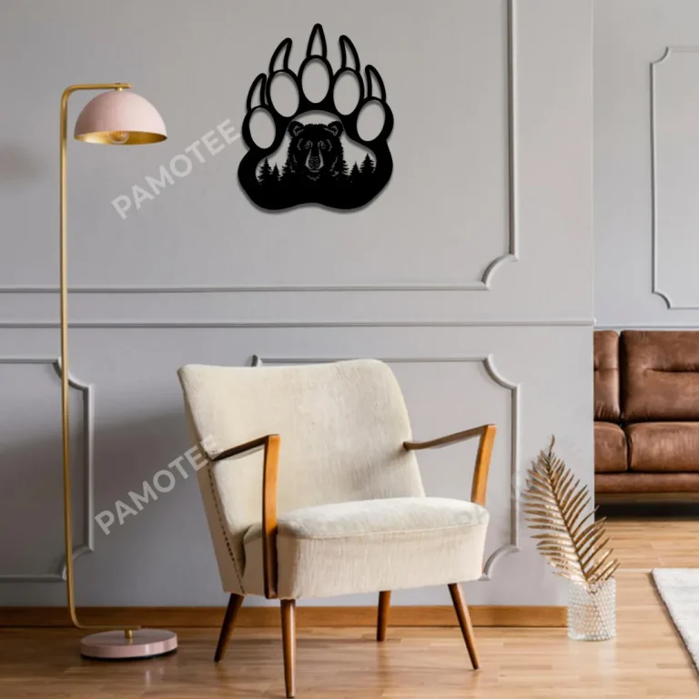 Bear Inside Footprint Metal Sign, Bear Footprint Laser Cut Door Hanging