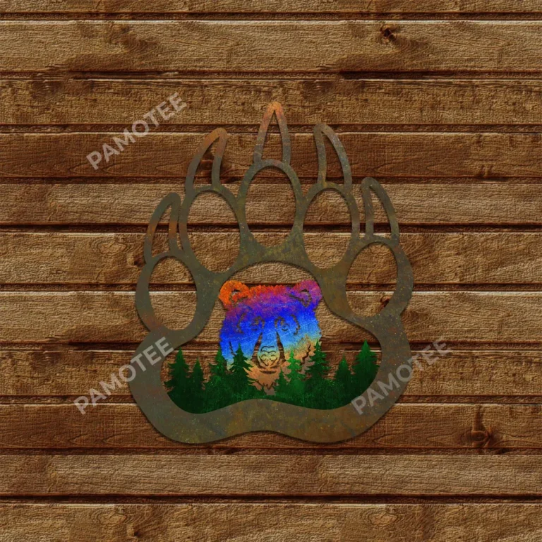 Bear Inside Footprint Metal Wall Decor, Bear Footprint Outside Decoration