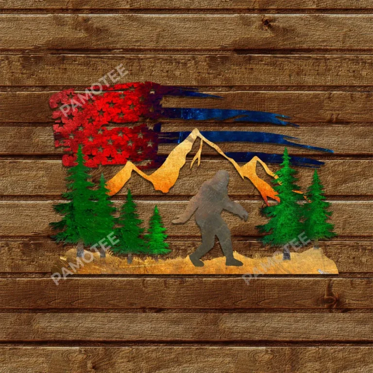 Bigfoot Us Flag Metal Sign, Sasquatch July 4th Metallic Art