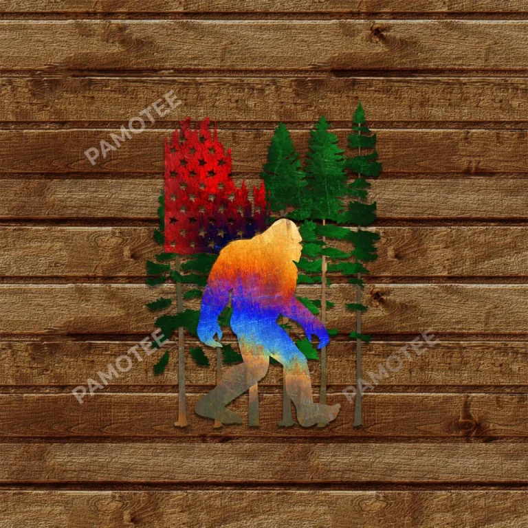 Bigfoot America Flag Colored Metal Wall Art, Sasquatch 4th Of July Welded Wall Hanging