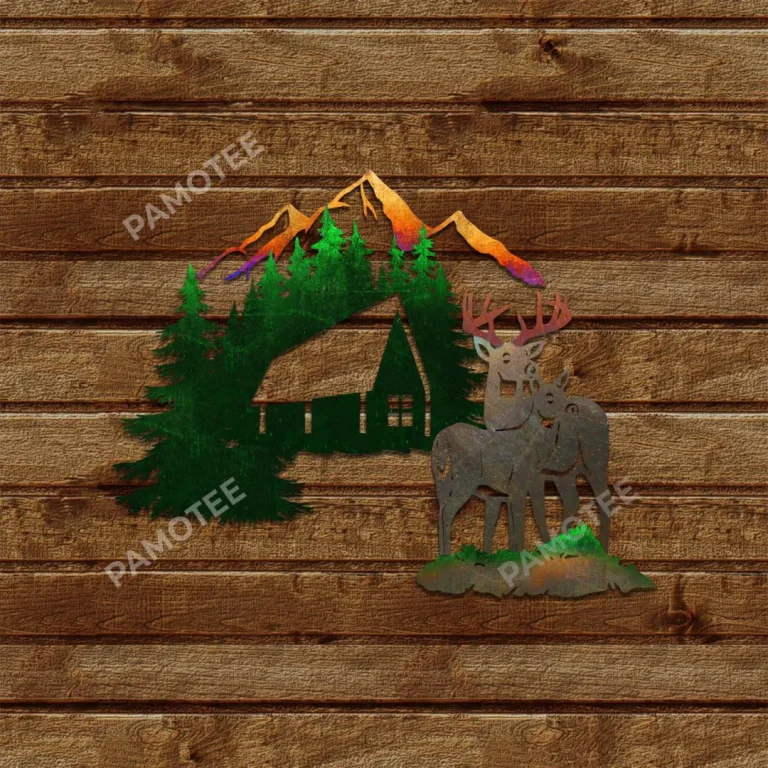 Couple Deer Colored Metal Art, Forrest Decor For Lovers