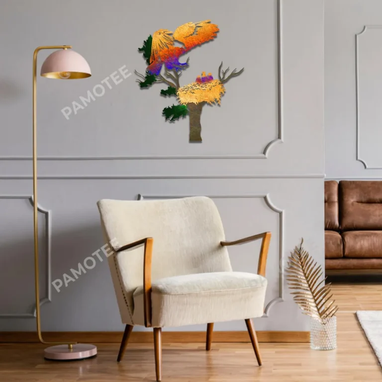 Eagle And Chicks On Branch Metal Wall Art, Eagle Welded Decor