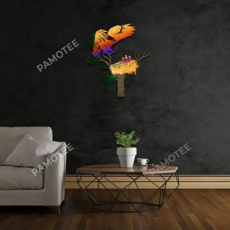 Eagle And Chicks On Branch Metal Wall Art, Eagle Welded Decor