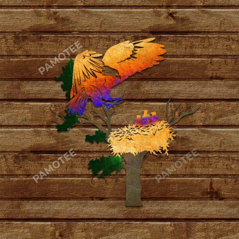 Eagle And Chicks On Branch Metal Wall Art, Eagle Welded Decor