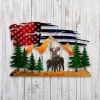 Deers And Us Flag Colored Metal Sign, Independence Day Steel Artwork For Dad