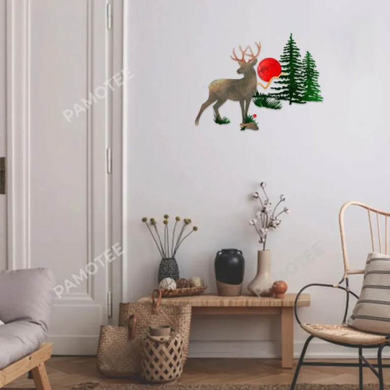 Deer In Forest Color Metal Wall Decor, Gift For Father Hunter