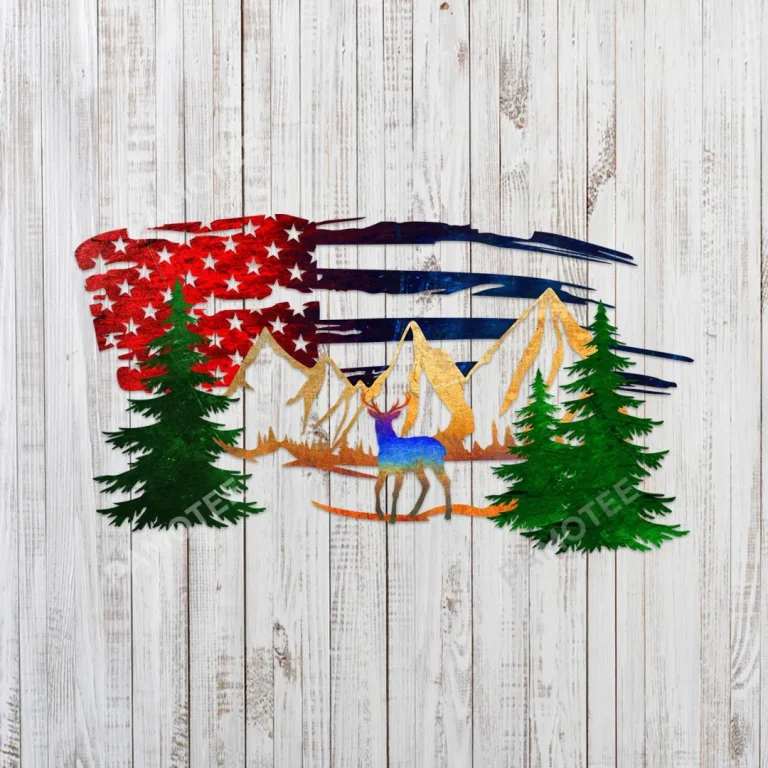 Buck Deer America Flag Coloful Metal Sign, July 4th Gift For Him