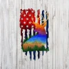 Deer And United States Flag Color Metal Art, Weatherproof Man Cave Artwork