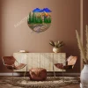 Colored Mountainous Scene Metal Art, Creek, Campers Metallic Wall Hanging