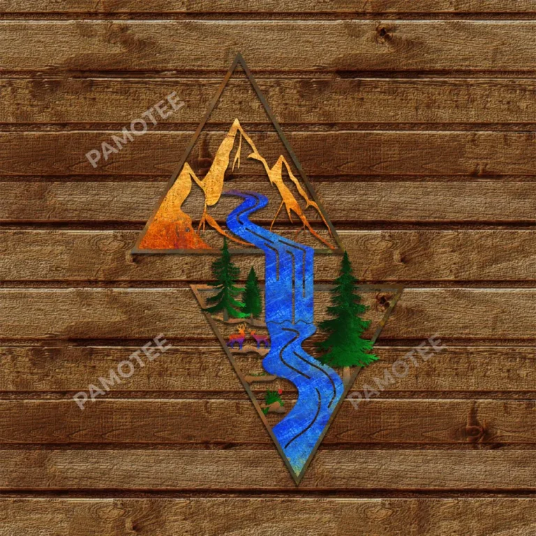 Mountain Scene Colored Metal Wall Art For Living Room, Camping Housewarming Decor