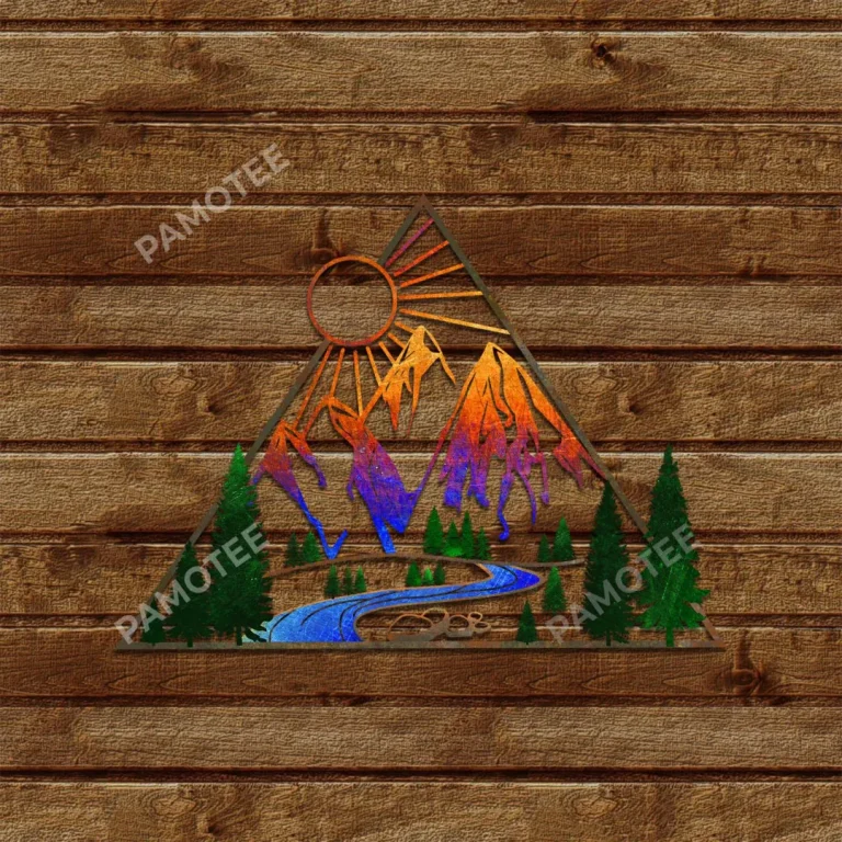 Mountain Colored Metal Wall Art, Camping Metallic House Decoration