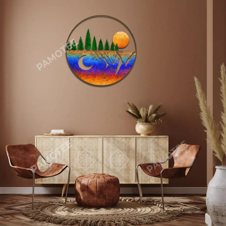 Day And Night Mountainous Metal Art, Sun And Moon Iron Decor