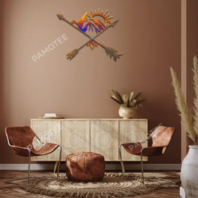 Arrows And Mountain Colored Metal Art, Arrows And Mountain Camping Wall Hanging