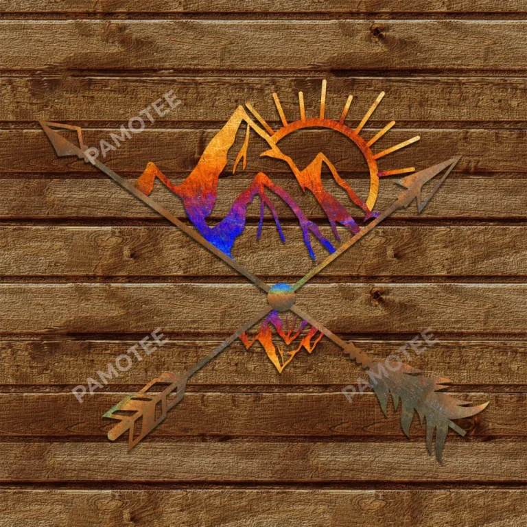 Arrows And Mountain Colored Metal Art, Arrows And Mountain Camping Wall Hanging