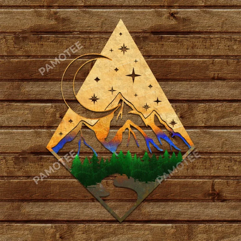 Mountain, Forrest, Starry Night Metal Wall Art, Nature Iron Decoration