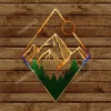Mountainous Scene And Sun Color Metal Art, Evergreen Camping Plaque