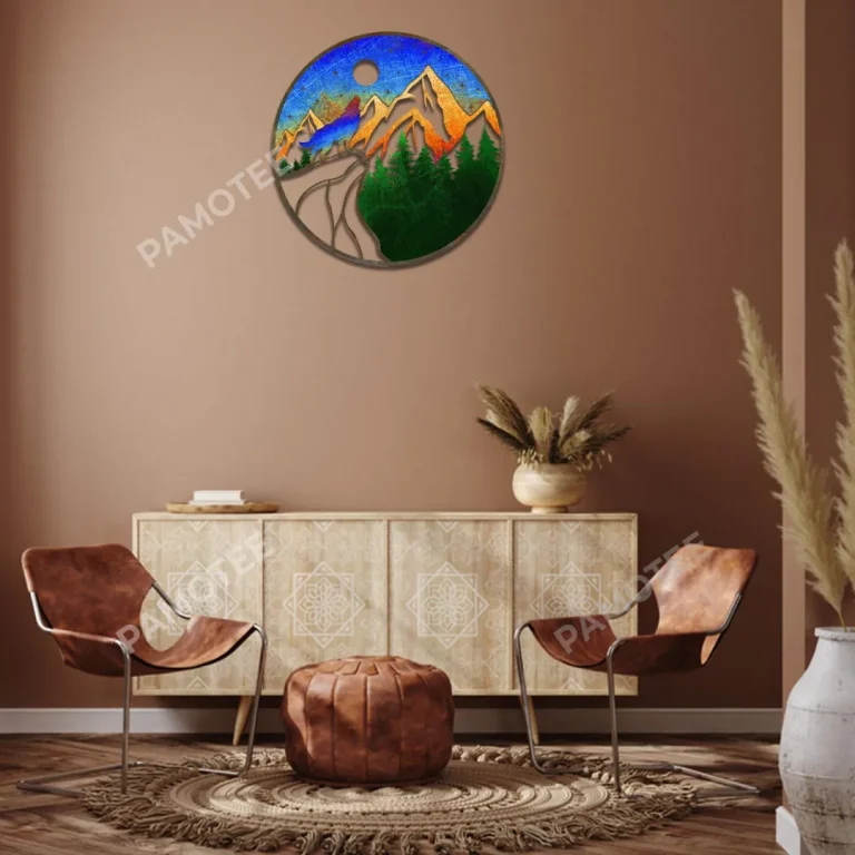 Mountain, Forrest, River Colorful Metal Art, Hiking Weatherproof Decoration