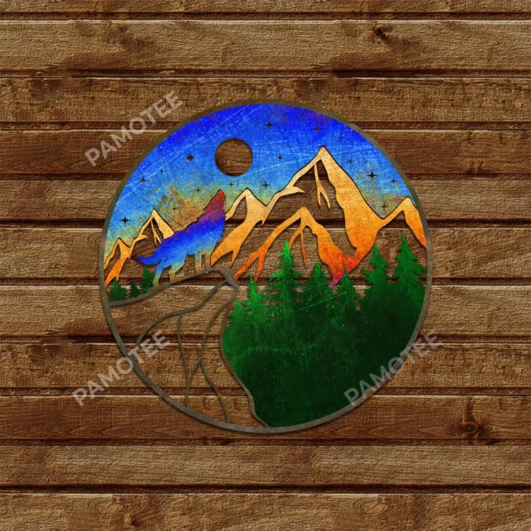 Mountain, Forrest, River Colorful Metal Art, Hiking Weatherproof Decoration